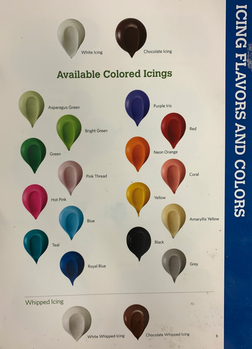 pictures of the icing colors & flavors available for Sam's Club cakes