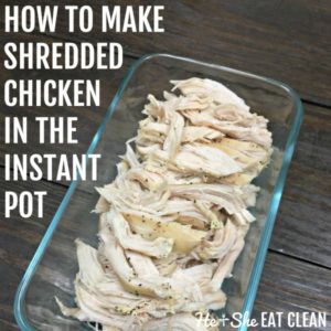 shredded chicken in a glass container