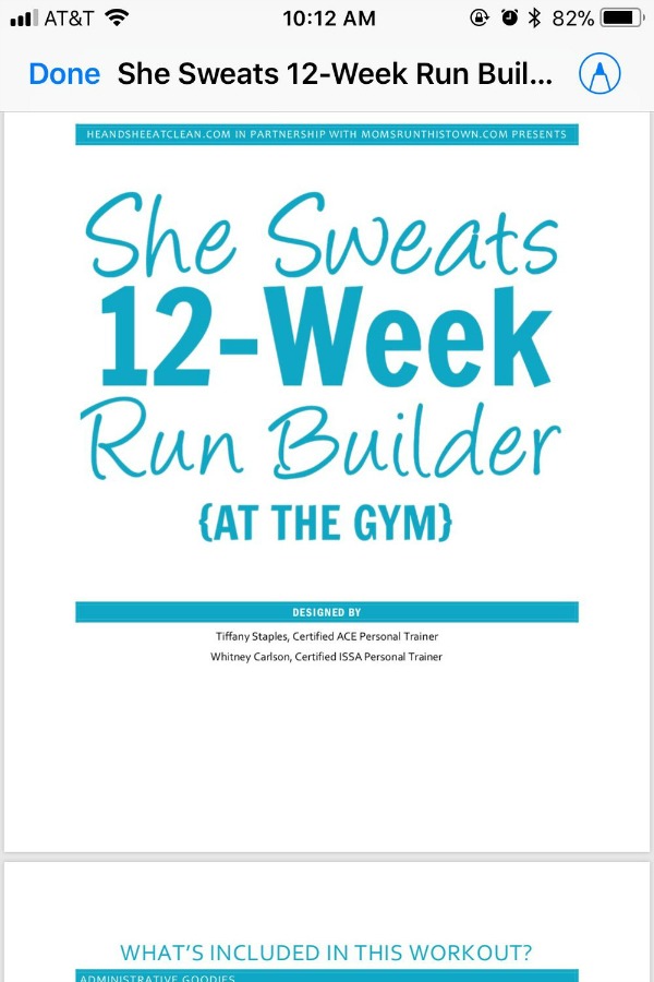 screenshot from the She Sweats 12-Week Run Builder workout plan