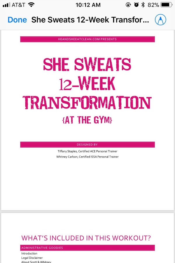 screenshot from the She Sweats 12-Week Transformation workout plan