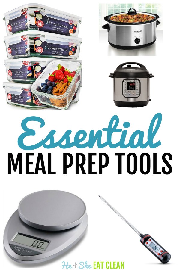 image of different meal prep kitchen tools in a collage