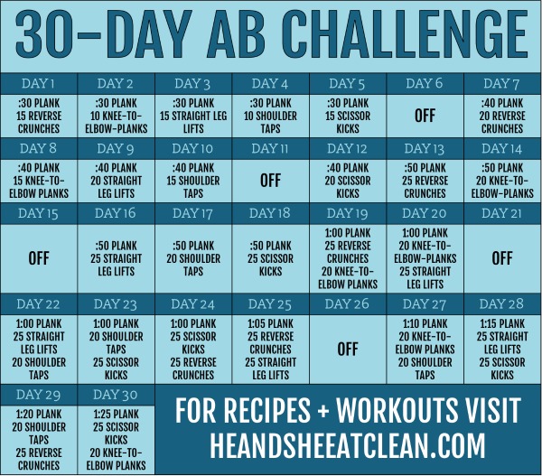 text reads 30-day ab challenge with calendar