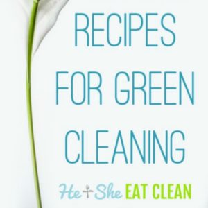 DIY recipes for green cleaning in blue text on white background with a flower square image