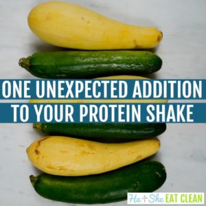 squash and zucchini with text that reads one unexpected addition to your protein shake