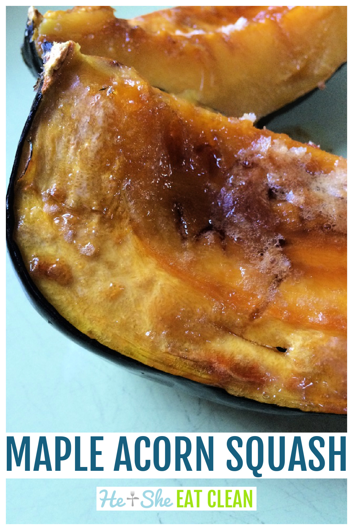 slice of acorn squash with butter and maple syrup on top