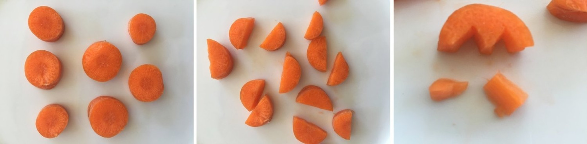 collage picture of cut carrots to make chick feet