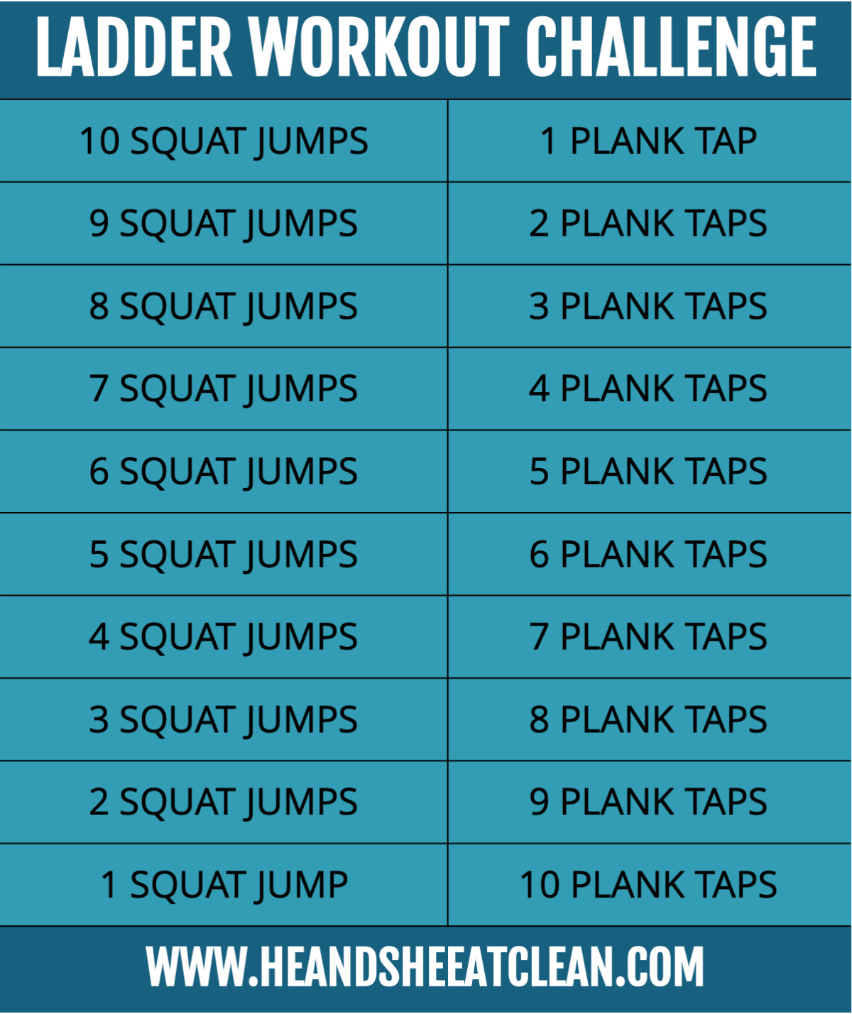 ladder workout challenge chart with squat jumps and burpees