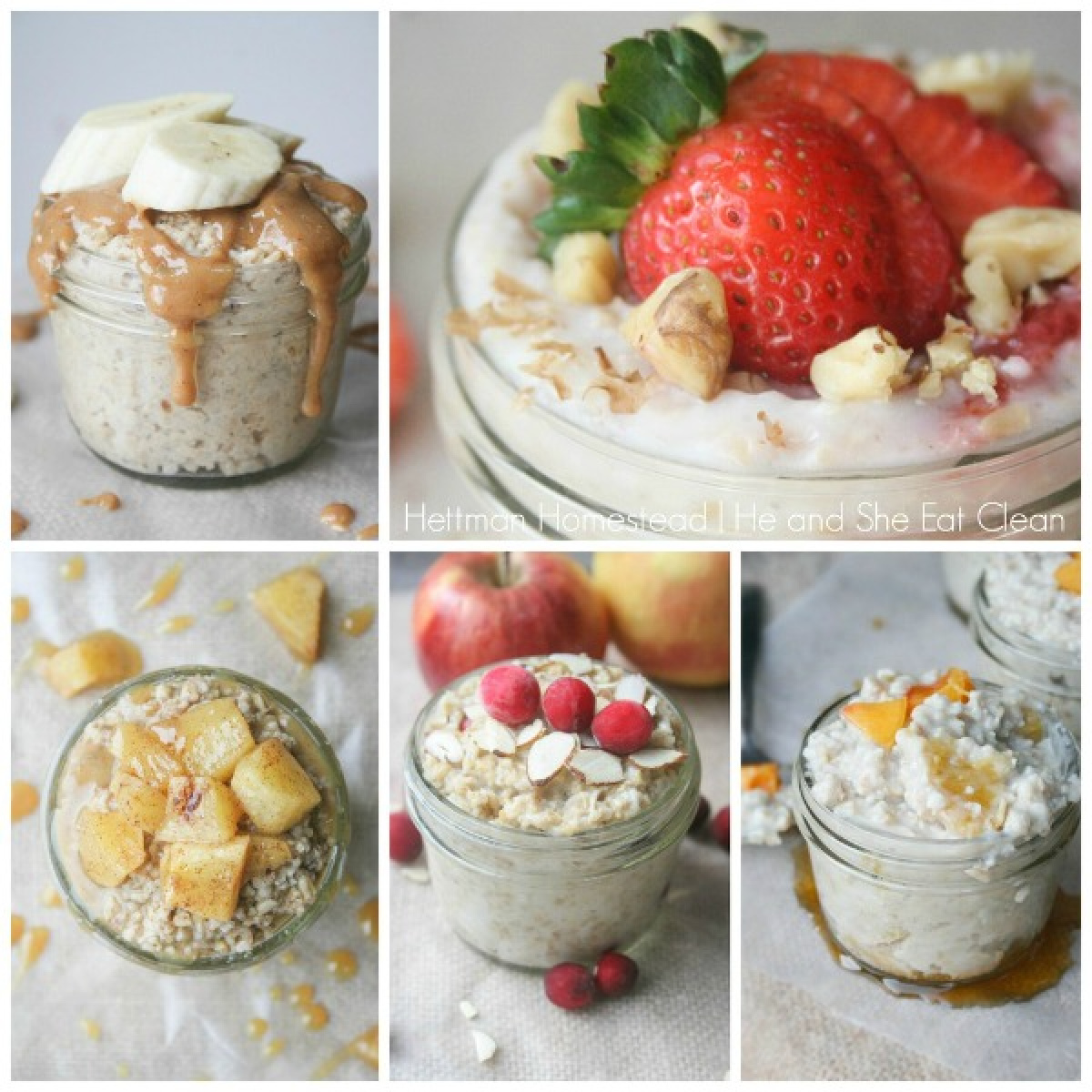 square collage of oat recipes in clear jars