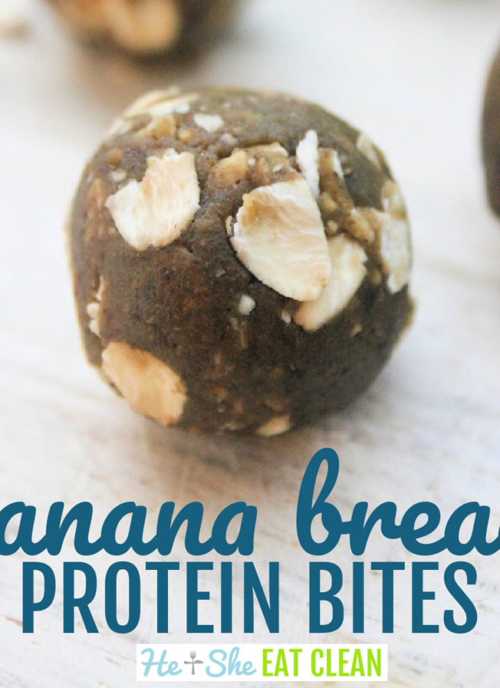 banana bread protein bites with oats on a wooden table