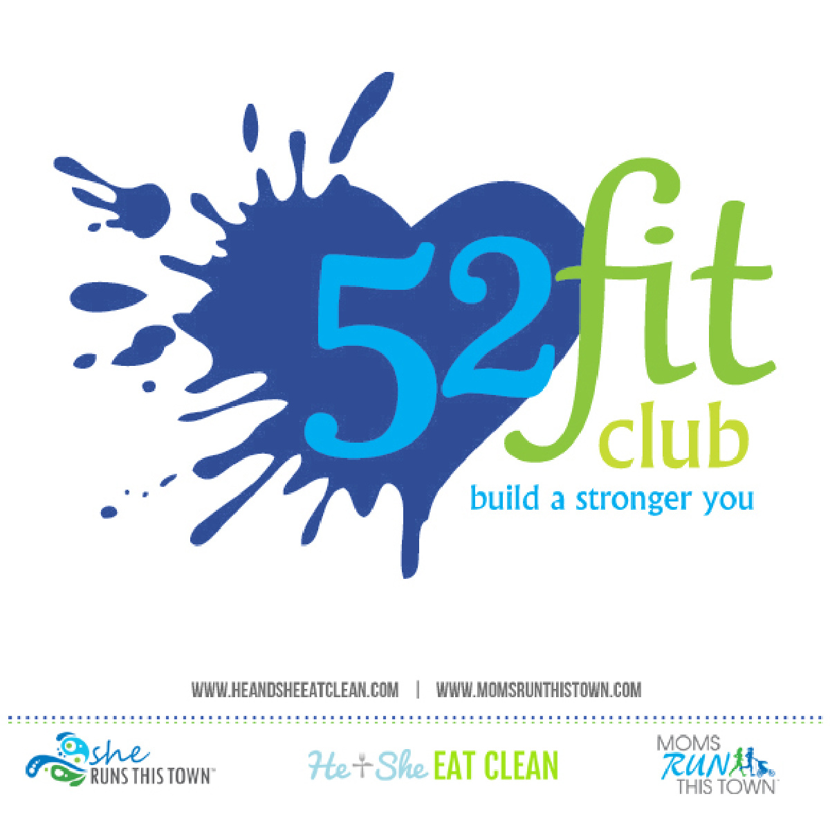 logo with a heart slattered paint that reads 52 fit club