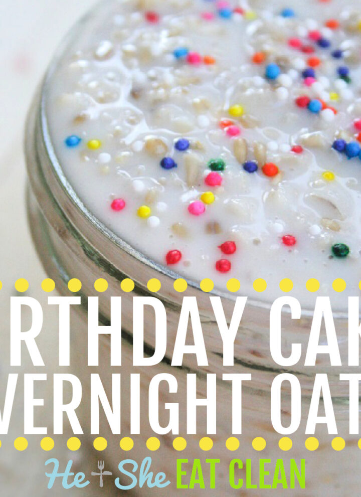 cooked oats sprinkled with confetti on top in a glass jar on a white table